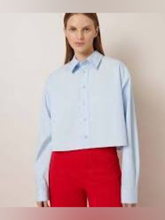 Kowtow Tops - Kowtow Lauren Cropped Button Down Shirt Blue Size Medium